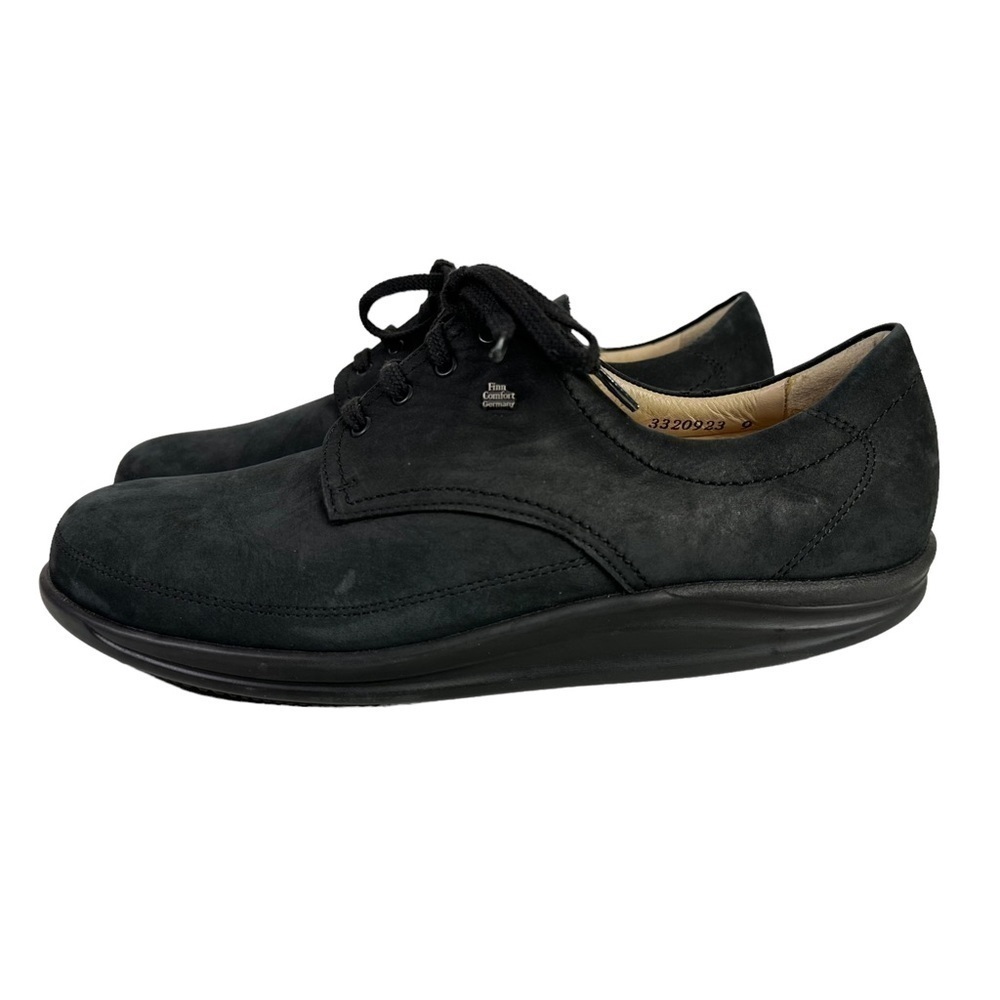 Finn Comfort Womens Buggy Princeton Leather Lace Up Shoe Sz 7 Black Rocker Sole